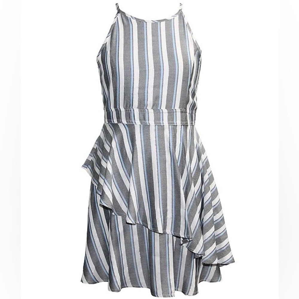 Big Girls Sleeveless Striped Peplum Fit-And-Flare Dress sz 16